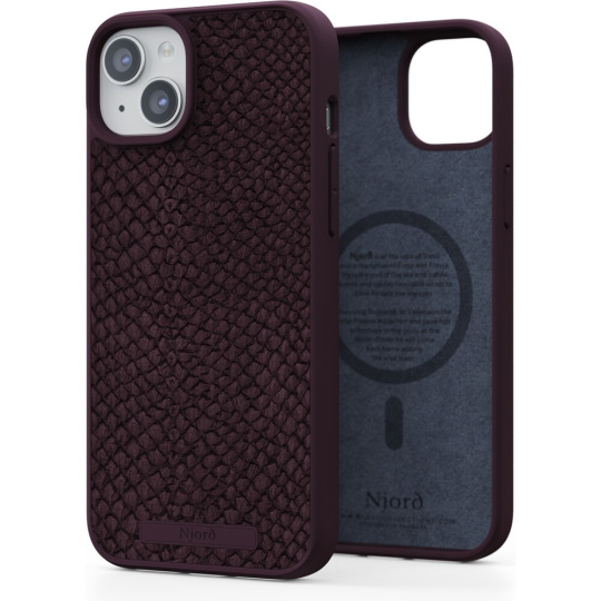 NJORD Salmon Leather Magsafe kryt iPhone 15 Plus vínový