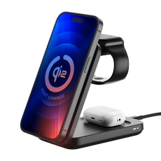 3mk bezdrátová nabíječka - MagRocket 3-in-1, technologie Qi2, 15W, černá 3mk bezdrátová nabíječka - MagRocket 3-in-1, technologie Qi2, 15W, černá