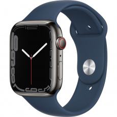 Apple Watch Series 7 Cellular 45mm grafitová ocel s hlubokomořsky modrým sportovním řemínkem