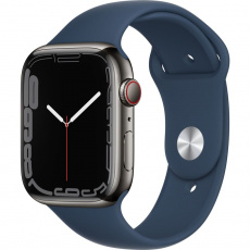 Apple Watch Series 7 Cellular 45mm grafitová ocel s hlubokomořsky modrým sportovním řemínkem Apple Watch Series 7 Cellular 45mm grafitová ocel s hlubokomořsky modrým sportovním řemínkem