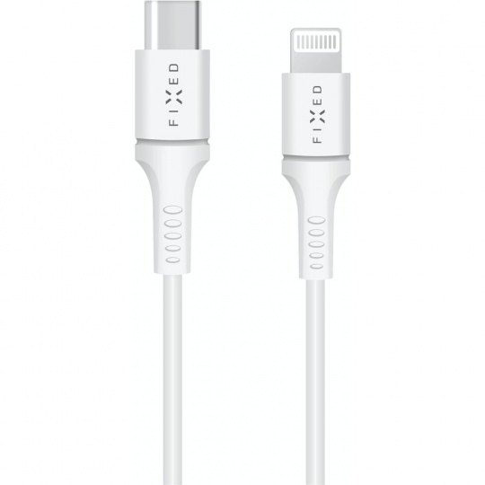 FIXED USB-C dlouhý datový a nabíjecí kabel s Lightning (PD), 2m, MFI bílý