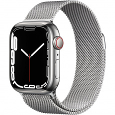 Apple Watch Series 7 Cellular 41mm stříbrná ocel se stříbrným milánským tahem