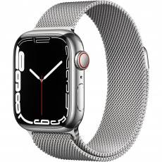 Apple Watch Series 7 Cellular 41mm stříbrná ocel se stříbrným milánským tahem Apple Watch Series 7 Cellular 41mm stříbrná ocel se stříbrným milánským tahem