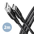 AXAGON BUCM-AM20AB, HQ kabel USB-C USB-A, 2m, USB 2.0, 3A, ALU, oplet, černý