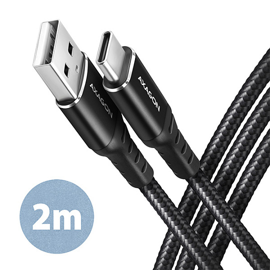 AXAGON BUCM-AM20AB, HQ kabel USB-C USB-A, 2m, USB 2.0, 3A, ALU, oplet, černý AXAGON BUCM-AM20AB, HQ kabel USB-C USB-A, 2m, USB 2.0, 3A, ALU, oplet, černý