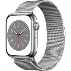 Apple Watch Series 8 Cellular 45mm stříbrná ocel se stříbrným milánským tahem