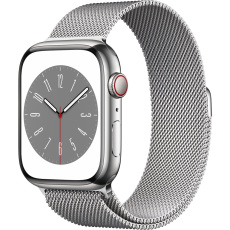 Apple Watch Series 8 Cellular 45mm stříbrná ocel se stříbrným milánským tahem Apple Watch Series 8 Cellular 45mm stříbrná ocel se stříbrným milánským tahem