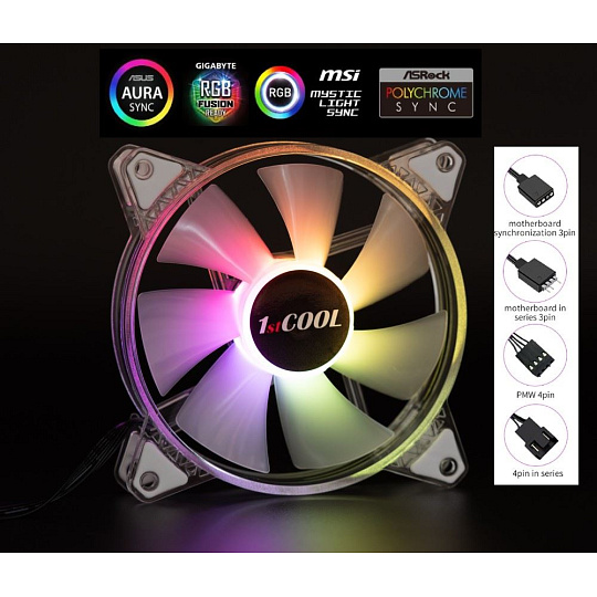 1stCOOL Ventilátor AURA EVO CRYSTAL, 120mm, ARGB