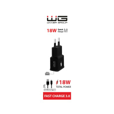 WG - Síťová nabíječka 1x USB-A, Quick Charge 3.0, 5V-9V-12V, + kabel USB-A na Type-C, černá WG - Síťová nabíječka 1x USB-A, Quick Charge 3.0, 5V-9V-12V, + kabel USB-A na Type-C, černá