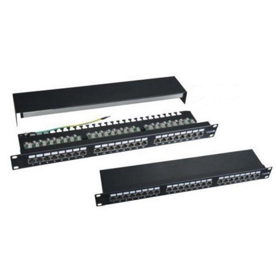 19" Patch panel XtendLan 24port, STP, Cat5E, duální svorkovnice, černý 19" Patch panel XtendLan 24port, STP, Cat5E, duální svorkovnice, černý