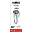 WG - Nabíječka do auta, Transmitter FM, USB-A QC 3.0 18W + USB-C PD 30W, stříbrná