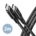 AXAGON BUCM-CM20AB, HQ kabel USB-C USB-C, 2m, USB 2.0, PD 60W 3A, ALU, oplet, černý