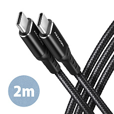 AXAGON BUCM-CM20AB, HQ kabel USB-C USB-C, 2m, USB 2.0, PD 60W 3A, ALU, oplet, černý AXAGON BUCM-CM20AB, HQ kabel USB-C USB-C, 2m, USB 2.0, PD 60W 3A, ALU, oplet, černý