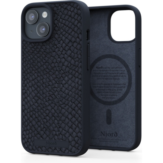 NJORD Salmon Leather Magsafe kryt iPhone 15 černý