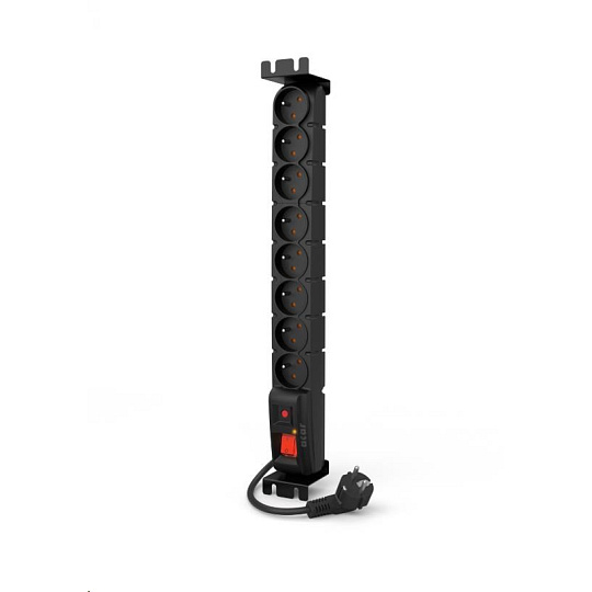19" rozvodný panel ACAR 8x230V, vypínač, indikátor napětí, přepěťová ochrana, kabel 5m