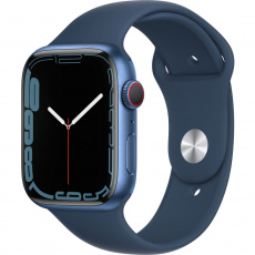 Apple Watch Series 7 Cellular 45mm modrý hliník s modrým sportovním řemínkem